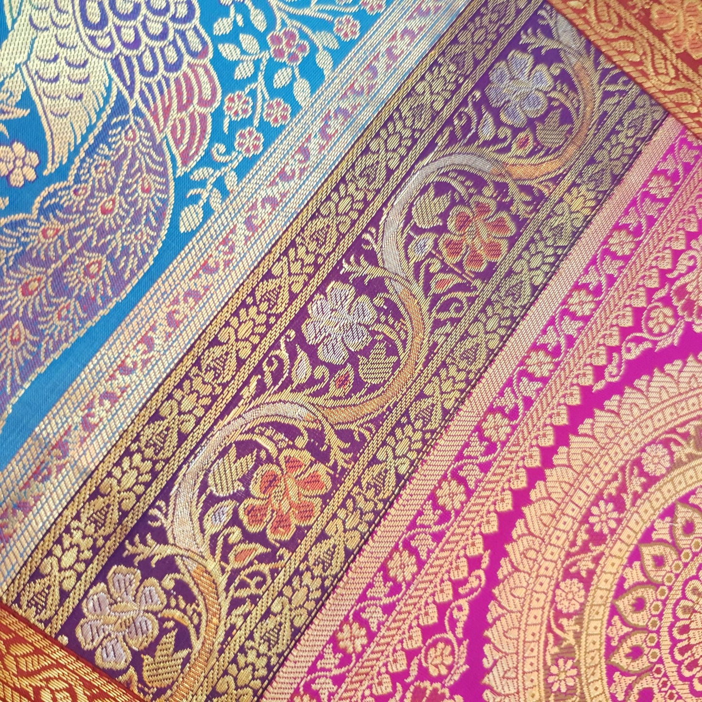 Dining Table Runner Elephant Peacock Woven Zari Brocade Banarasi Handmade Cover