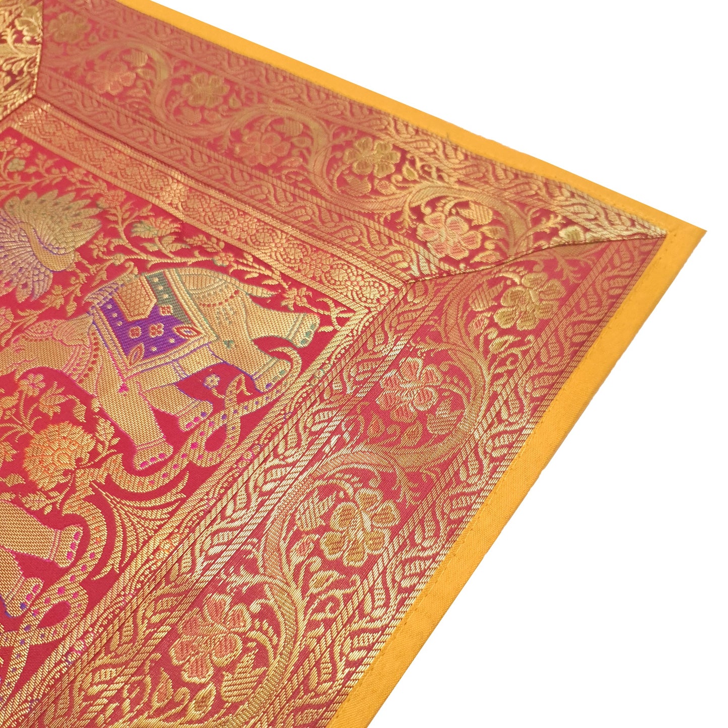 Dining Table Runner Elephant Peacock Woven Zari Brocade Banarasi Handmade Cover