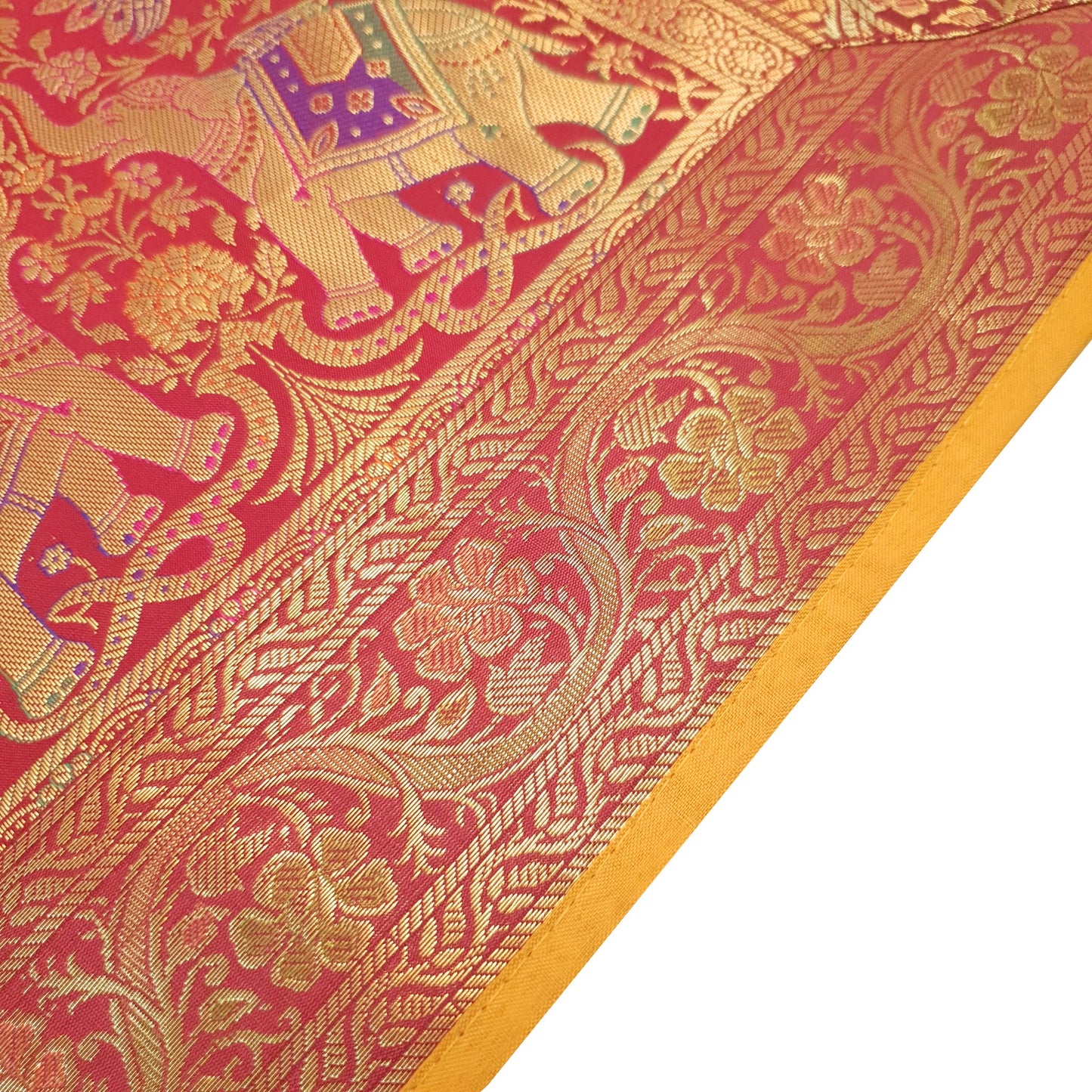 Dining Table Runner Elephant Peacock Woven Zari Brocade Banarasi Handmade Cover