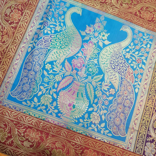 Dining Table Runner Elephant Peacock Woven Zari Brocade Banarasi Handmade Cover