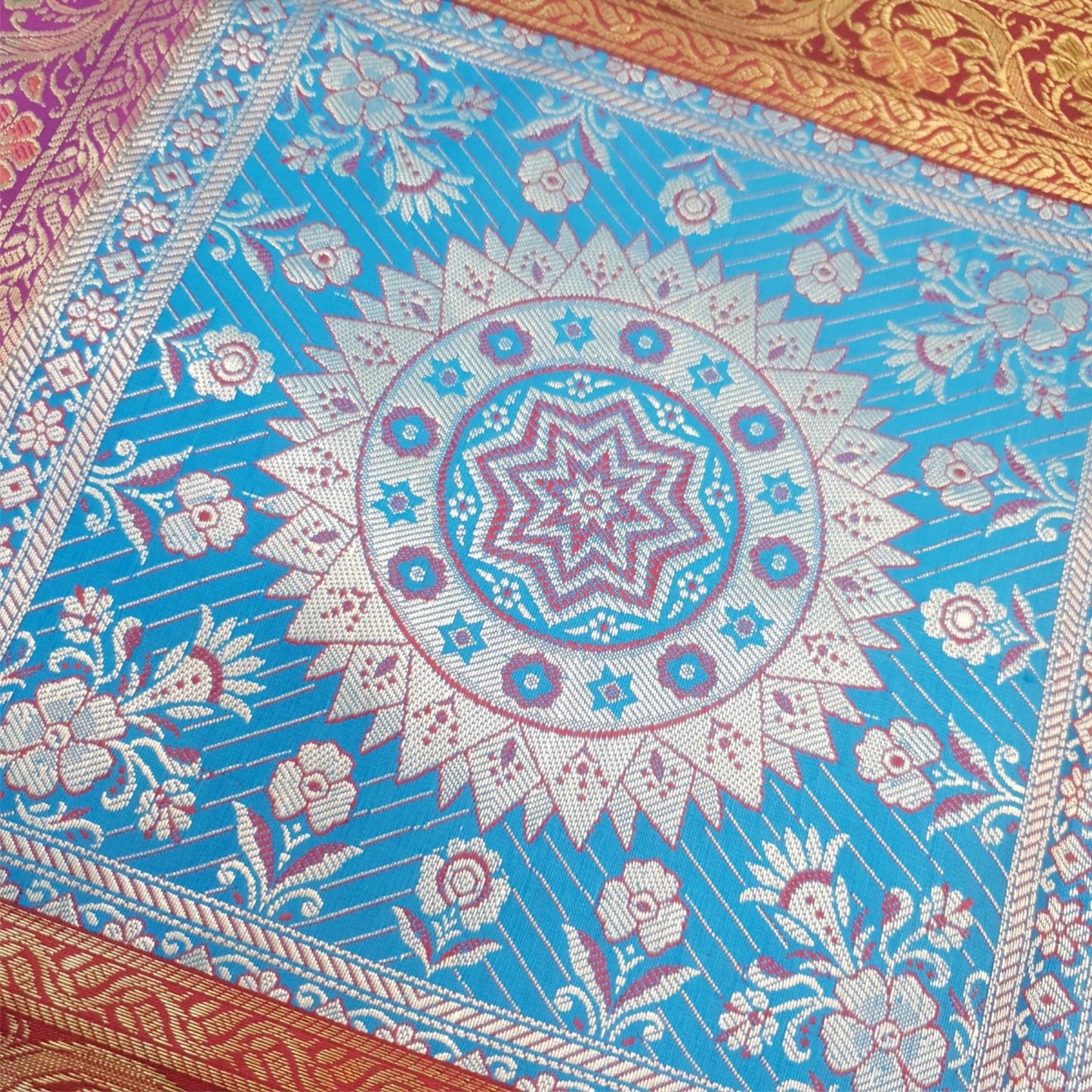 Dining Table Runner Elephant Peacock Woven Zari Brocade Banarasi Handmade Cover