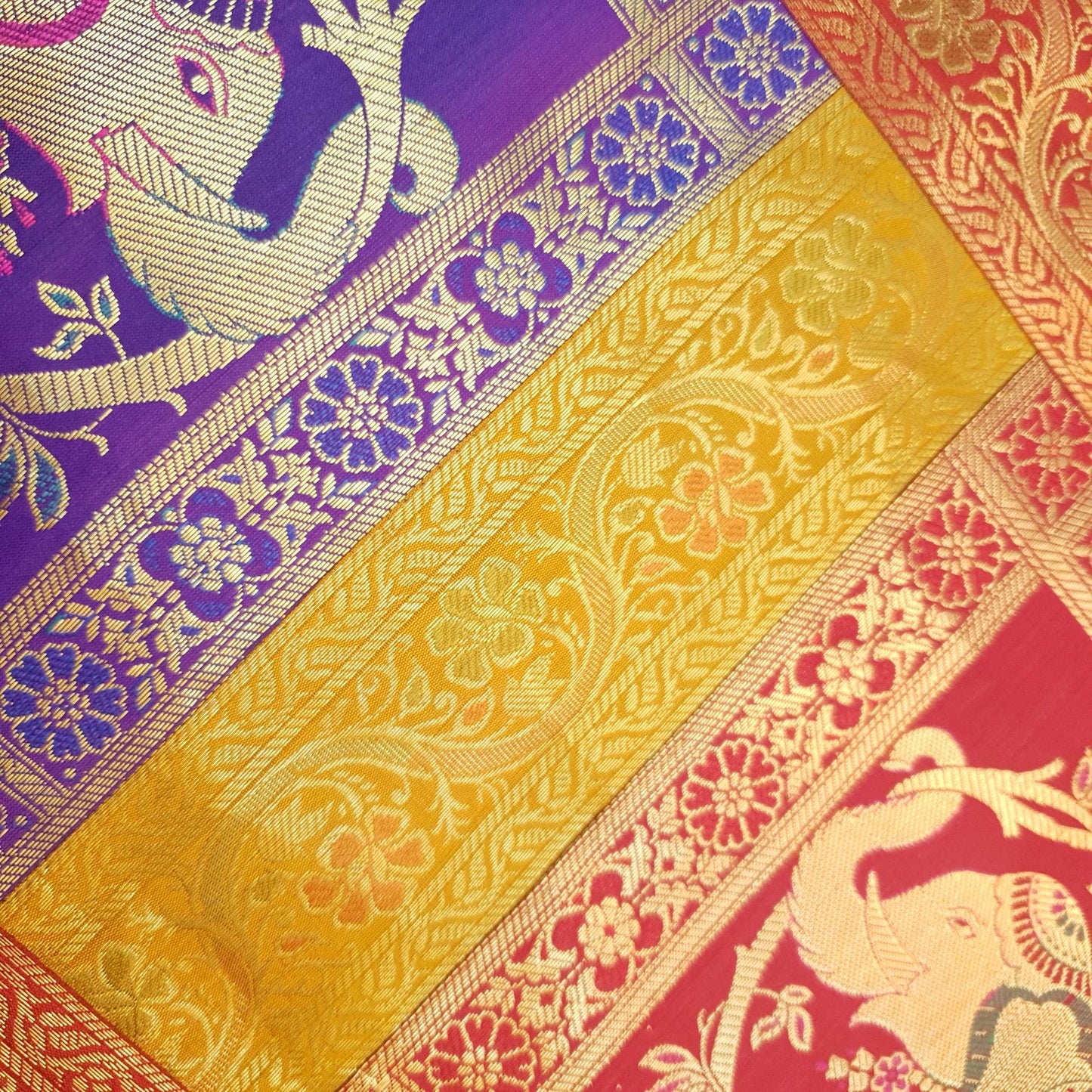 Table Runner Dining Cover Elephant Woven Zari Brocade Banarasi Multi Color