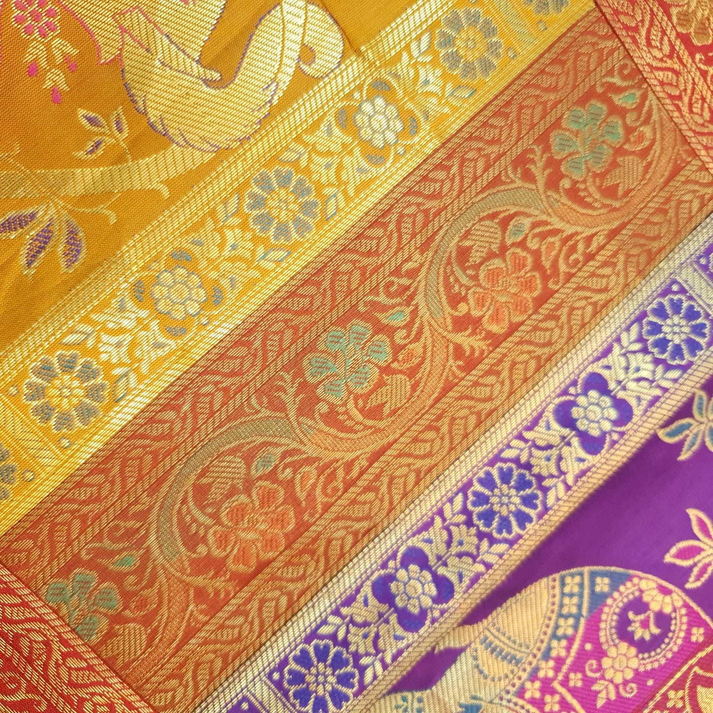 Table Runner Dining Cover Elephant Woven Zari Brocade Banarasi Multi Color