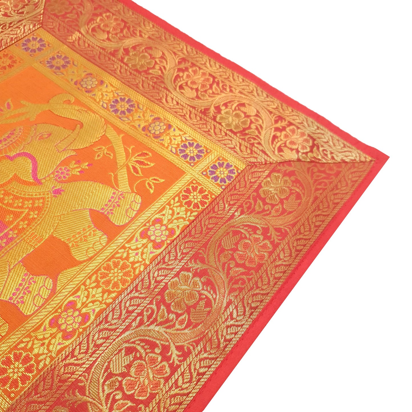 Table Runner Dining Cover Elephant Woven Zari Brocade Banarasi Multi Color