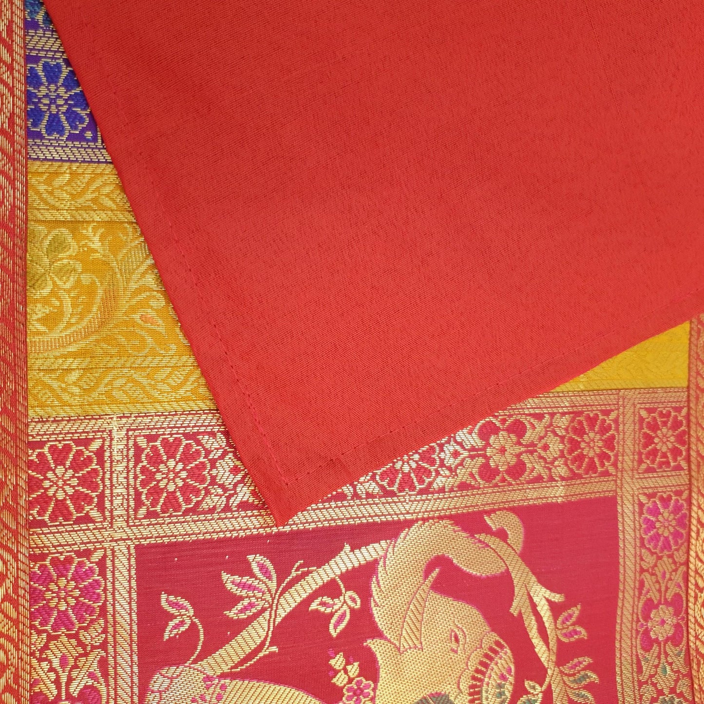 Table Runner Dining Cover Elephant Woven Zari Brocade Banarasi Multi Color