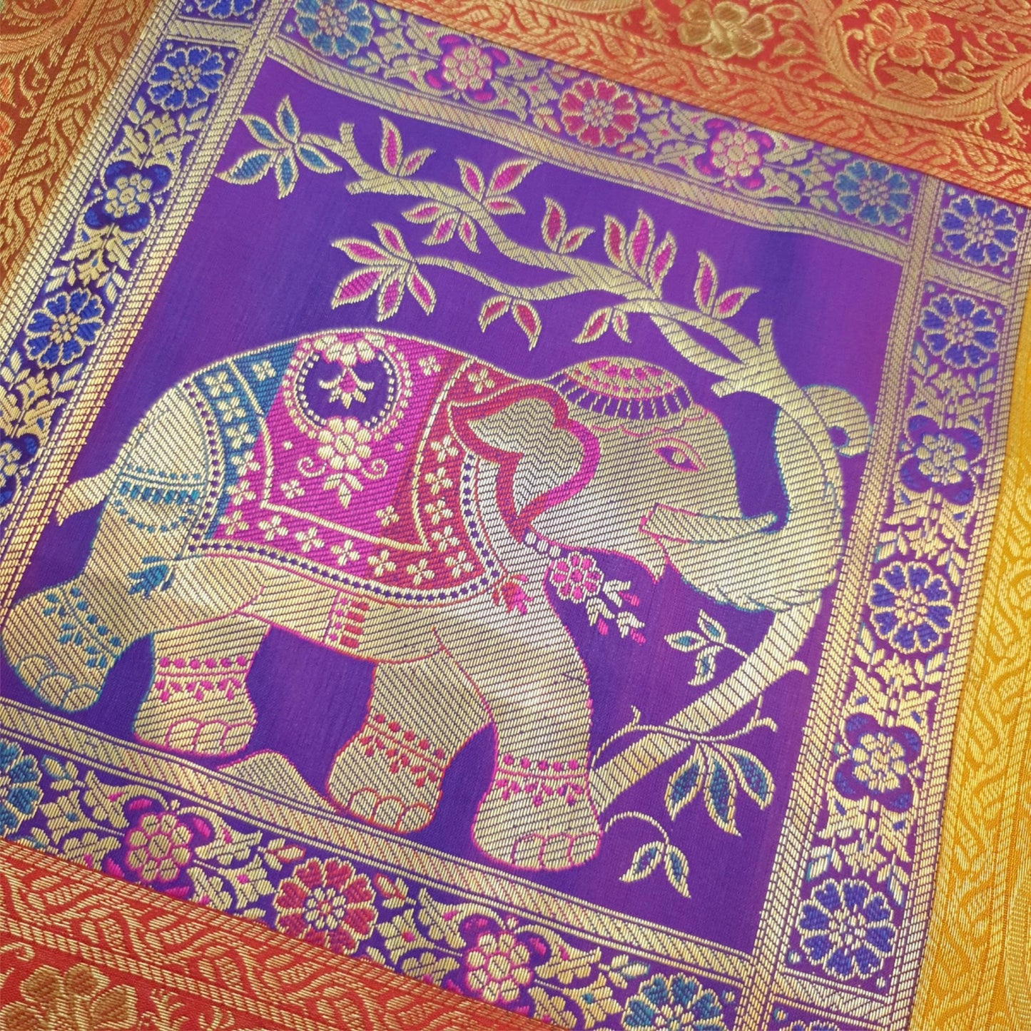 Table Runner Dining Cover Elephant Woven Zari Brocade Banarasi Multi Color