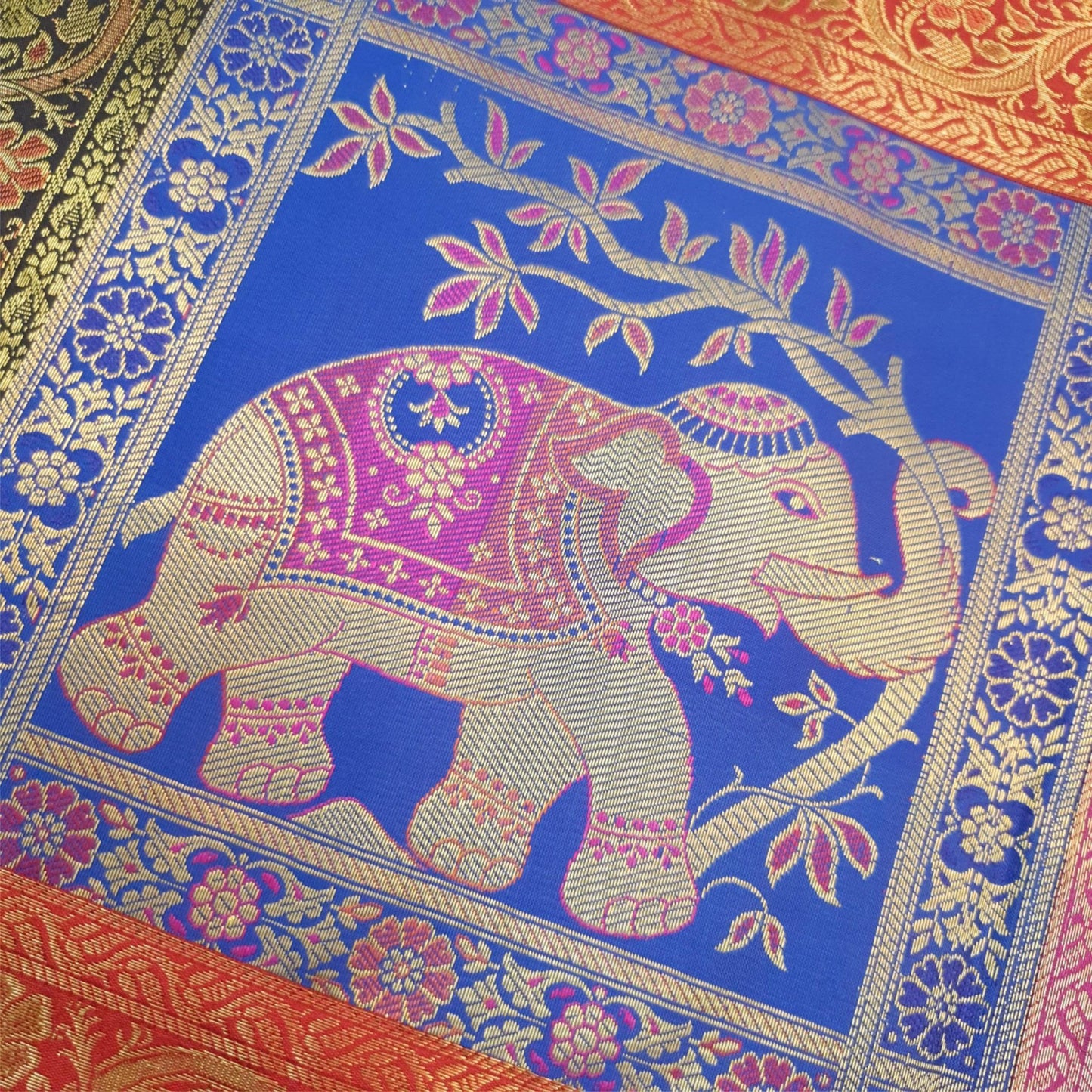 Table Runner Dining Cover Elephant Woven Zari Brocade Banarasi Multi Color