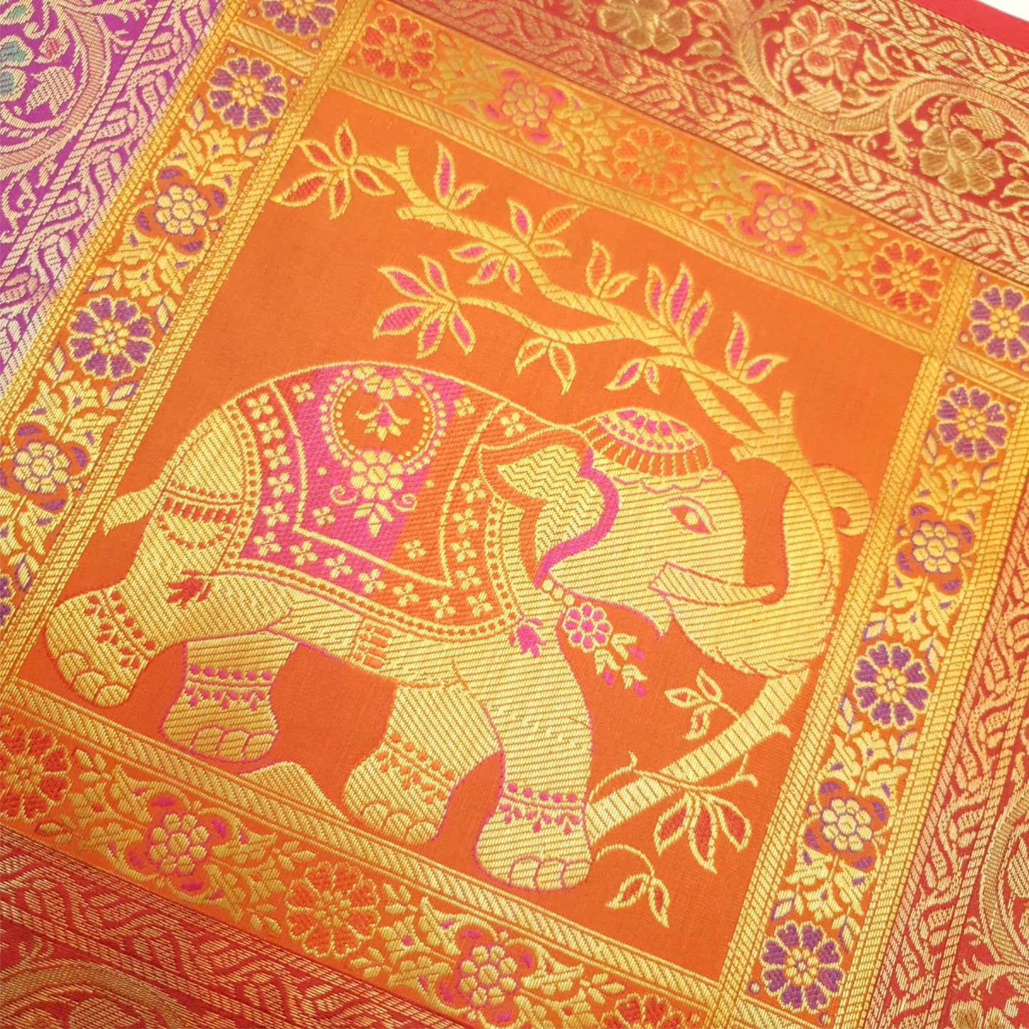 Table Runner Dining Cover Elephant Woven Zari Brocade Banarasi Multi Color