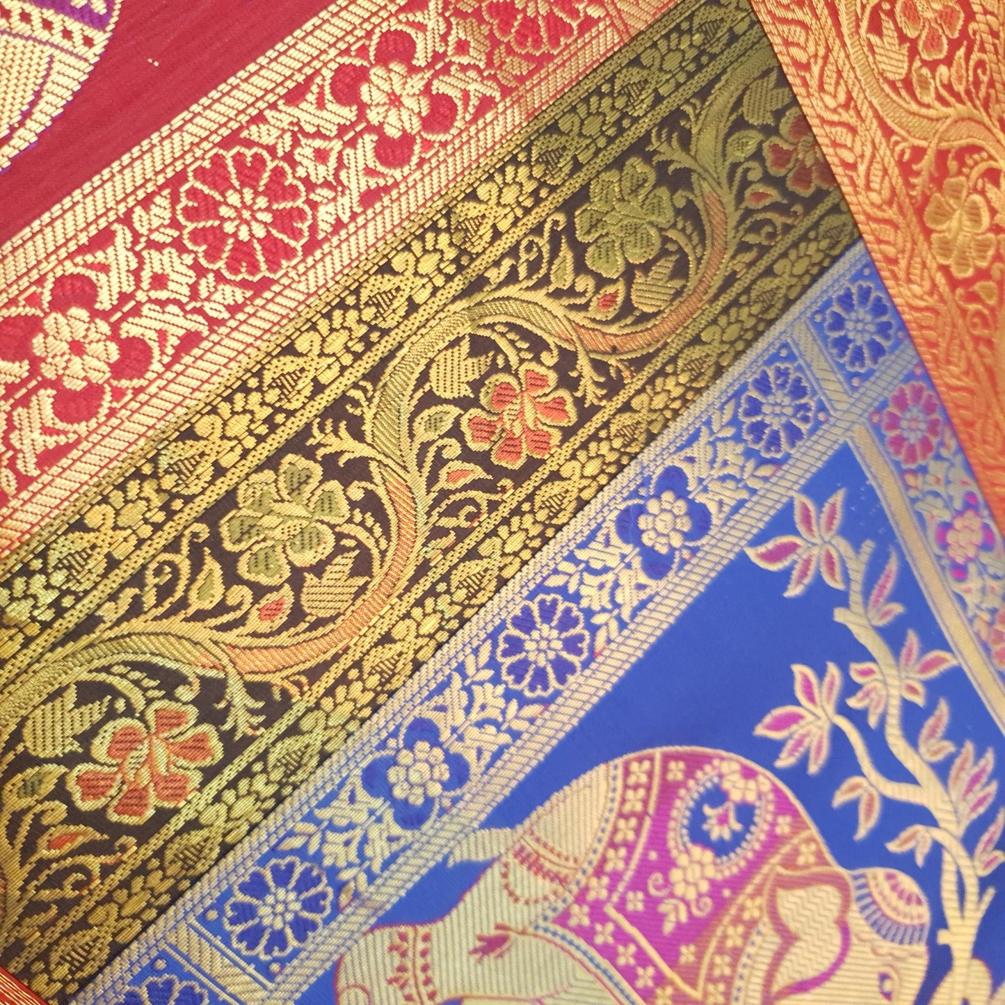 Table Runner Dining Cover Elephant Woven Zari Brocade Banarasi Multi Color