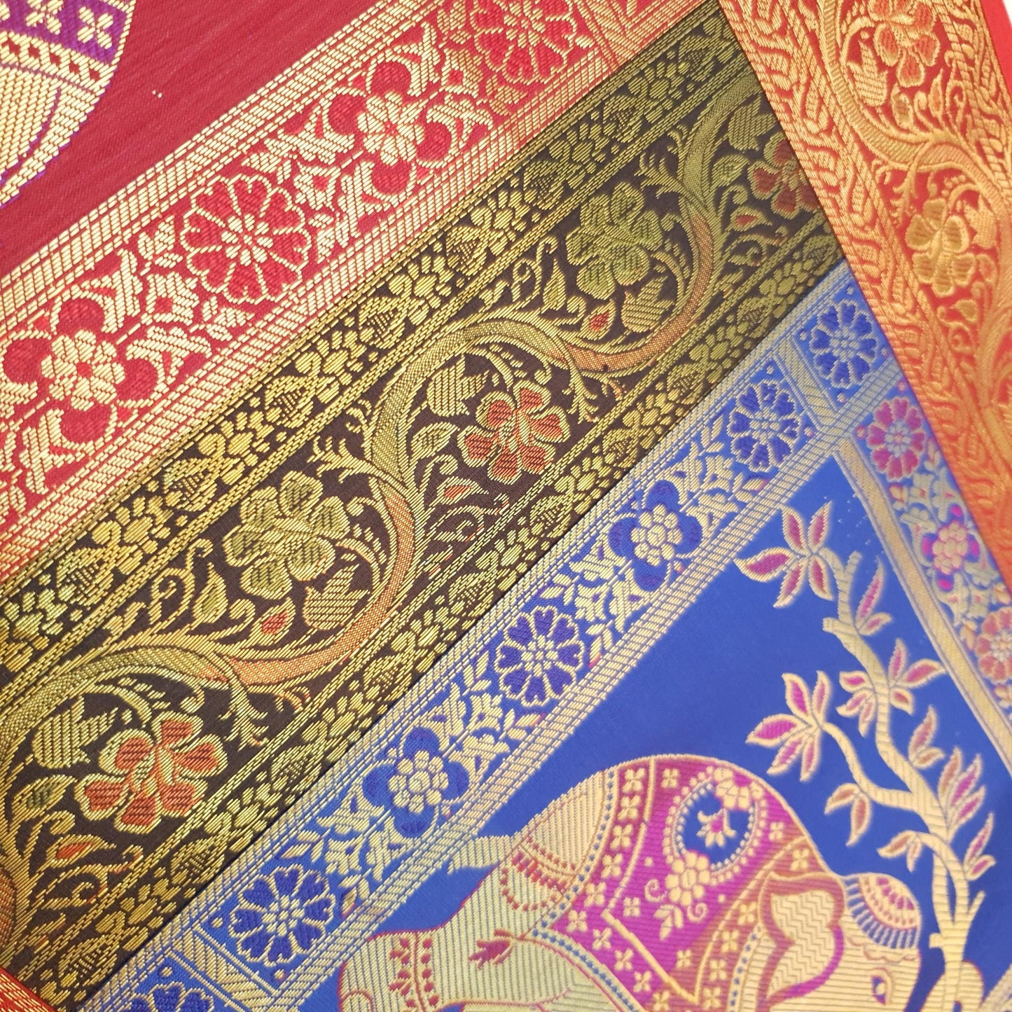 Table Runner Dining Cover Elephant Woven Zari Brocade Banarasi Multi Color