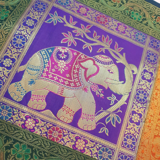 Dining Table Runner Wall Tapestry Woven Zari Brocade Banarasi Cover Multi Color