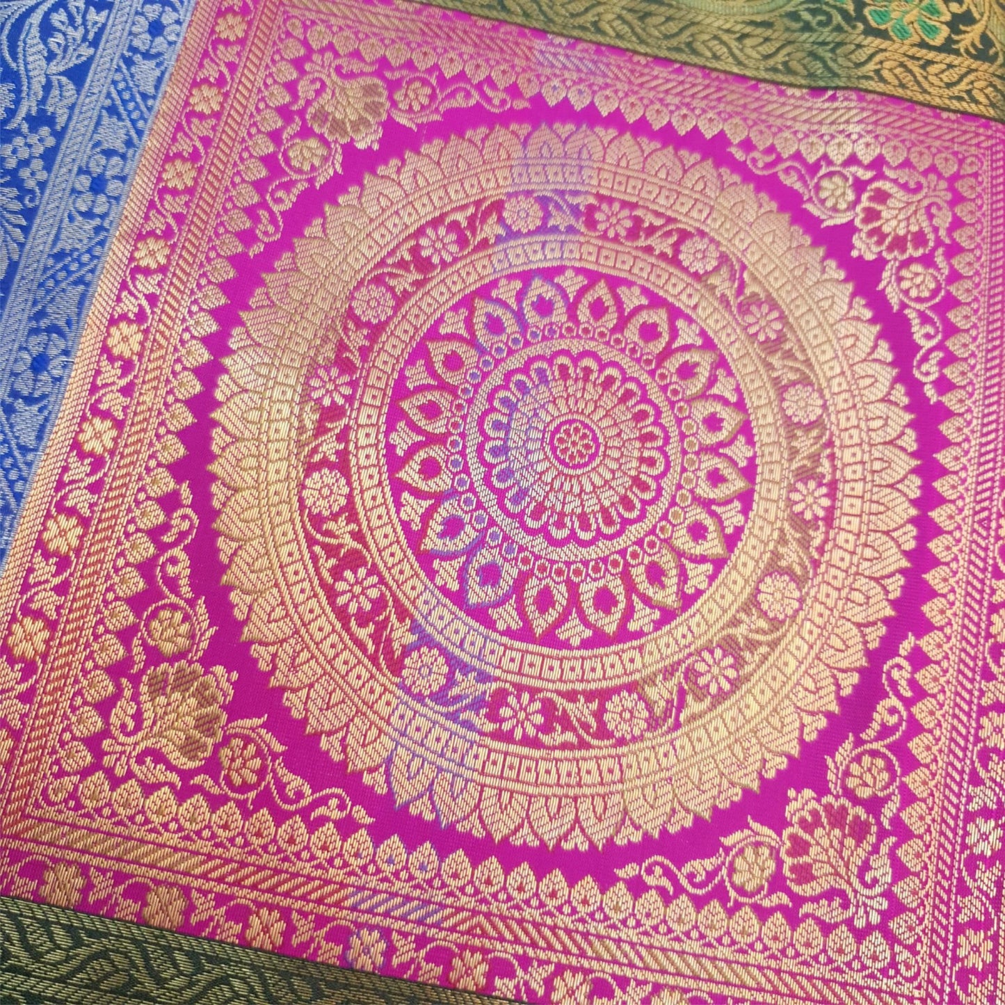 Dining Table Runner Wall Tapestry Woven Zari Brocade Banarasi Cover Multi Color