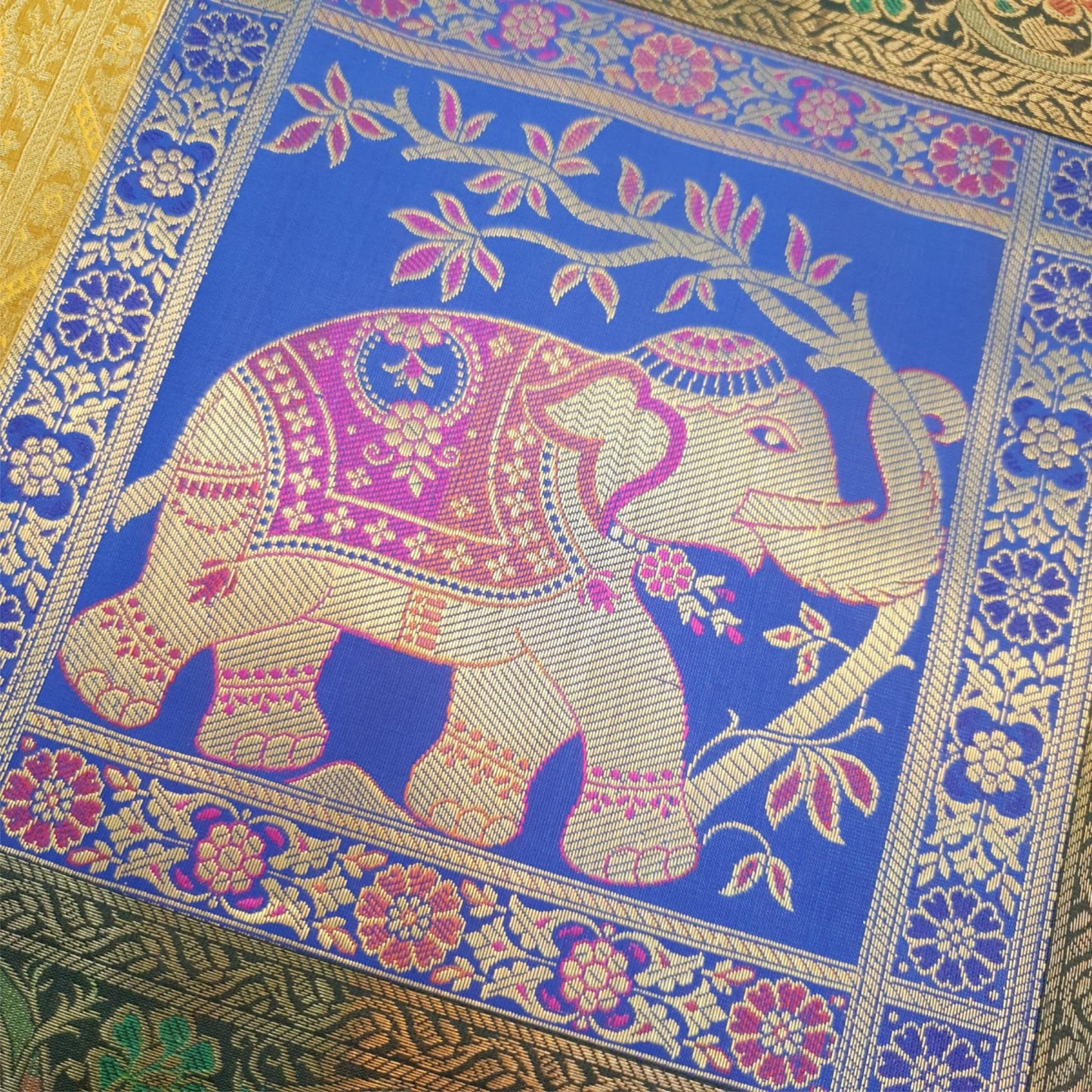 Dining Table Runner Wall Tapestry Woven Zari Brocade Banarasi Cover Multi Color