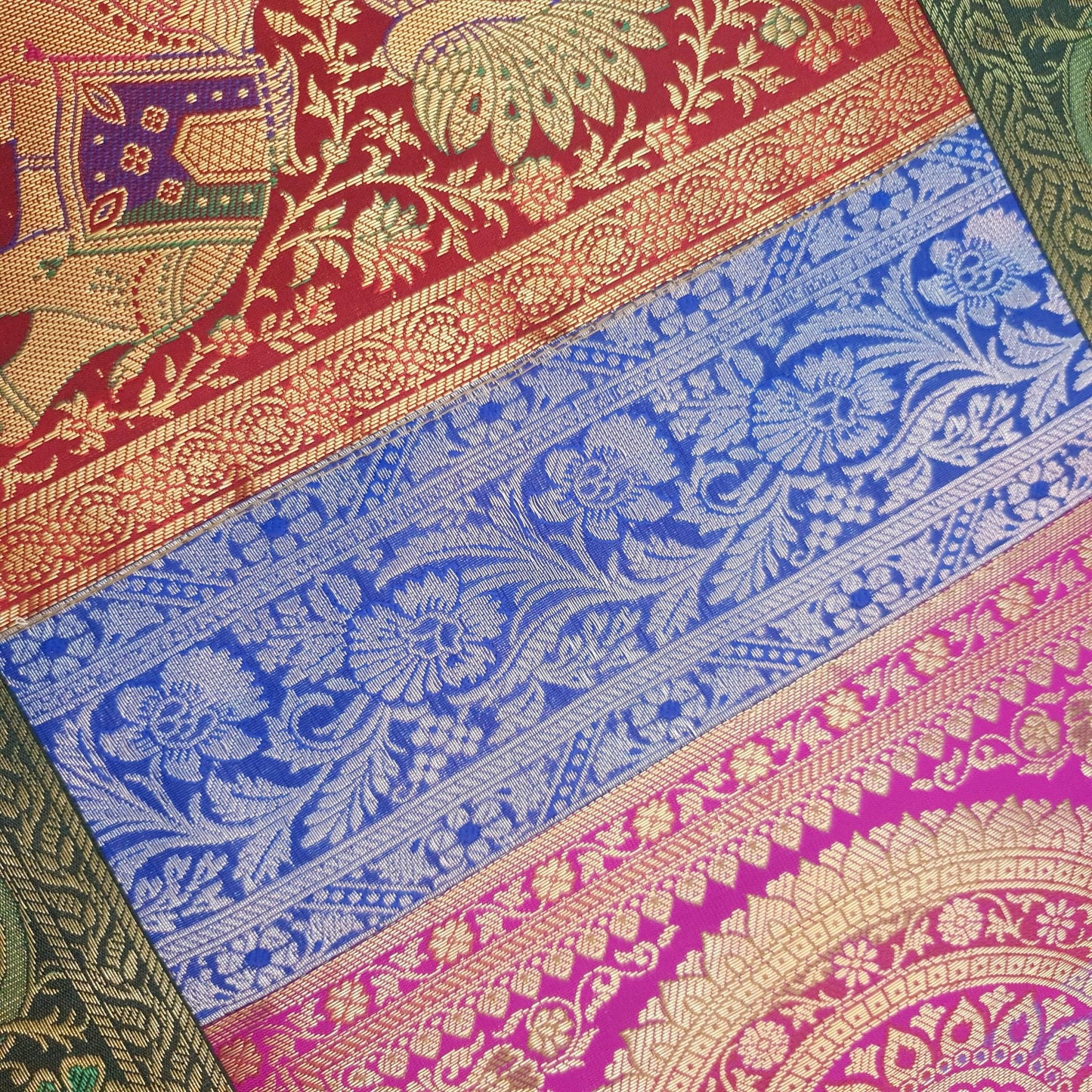 Dining Table Runner Wall Tapestry Woven Zari Brocade Banarasi Cover Multi Color