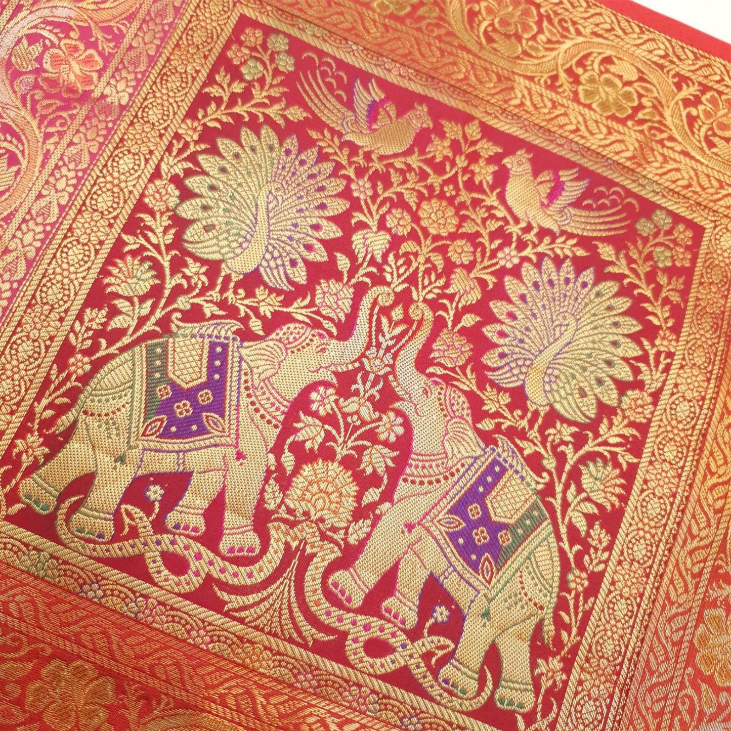 Dining Table Runner Woven Mandala Zari Brocade Banarasi Cover Decor Multi Color