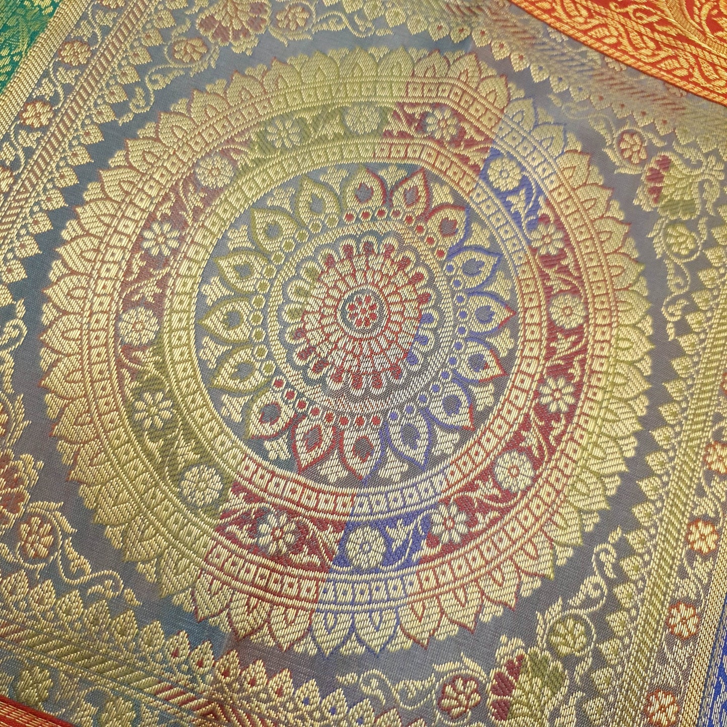 Dining Table Runner Mandala Floral Woven Zari Brocade Banarasi Cover Multi Color