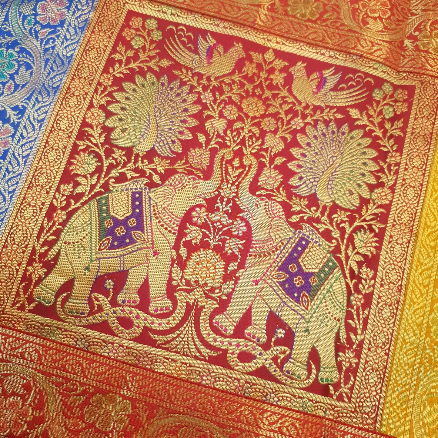 Dining Table Runner Mandala Floral Woven Zari Brocade Banarasi Cover Multi Color