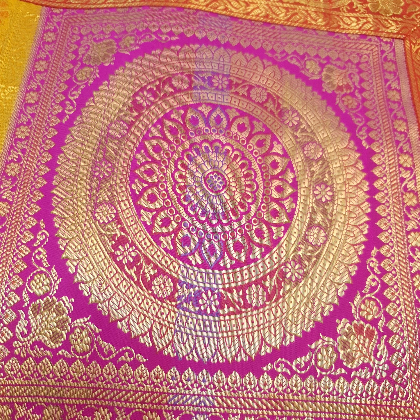 Dining Table Runner Mandala Floral Woven Zari Brocade Banarasi Cover Multi Color