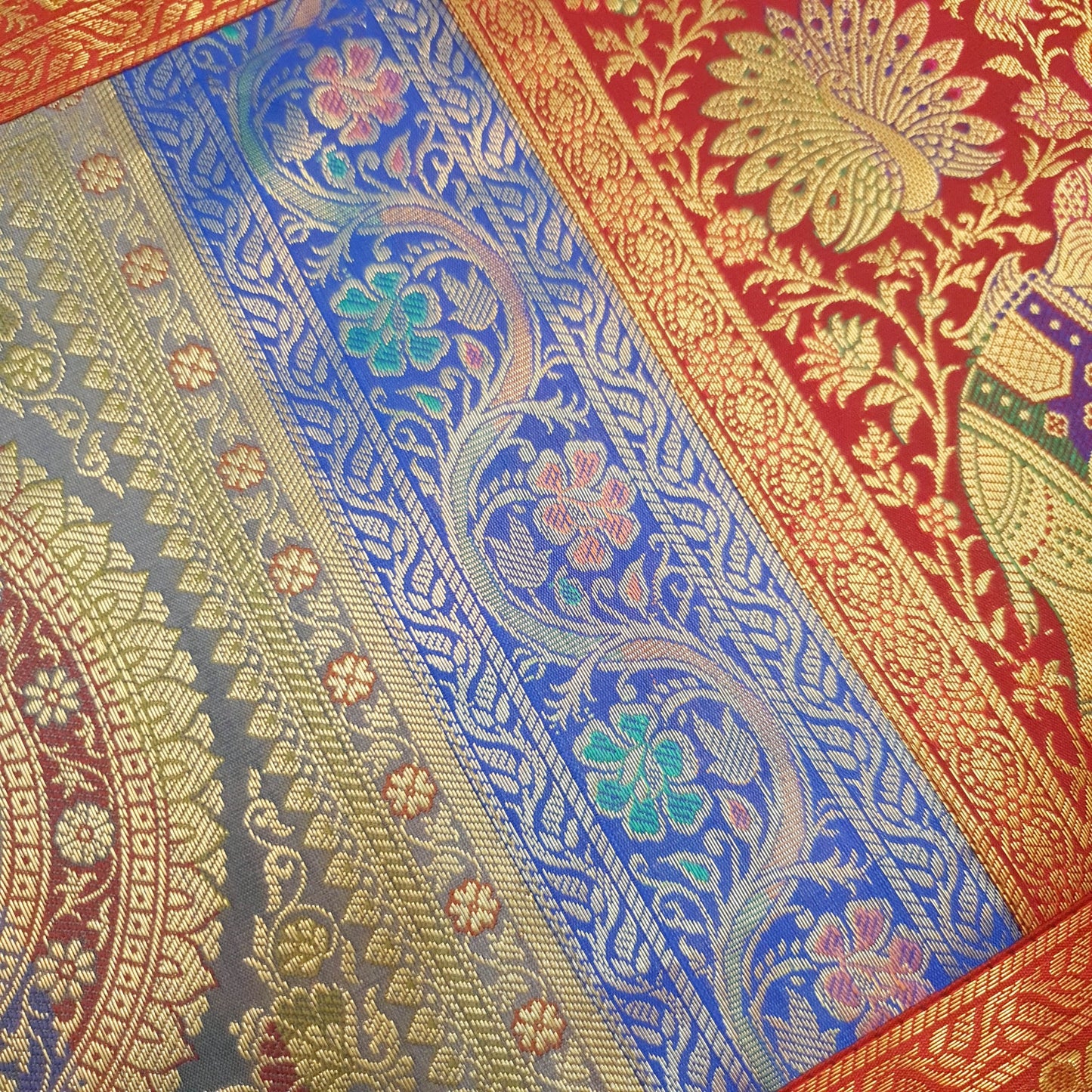 Dining Table Runner Mandala Floral Woven Zari Brocade Banarasi Cover Multi Color