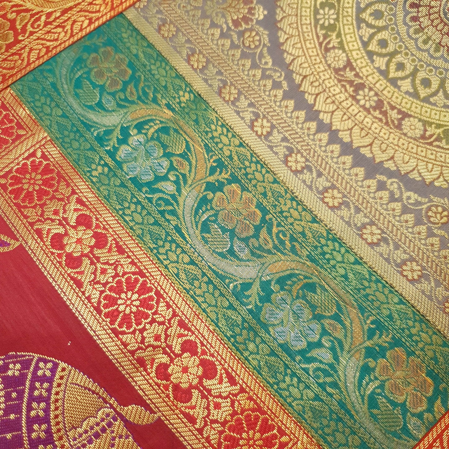 Dining Table Runner Mandala Floral Woven Zari Brocade Banarasi Cover Multi Color