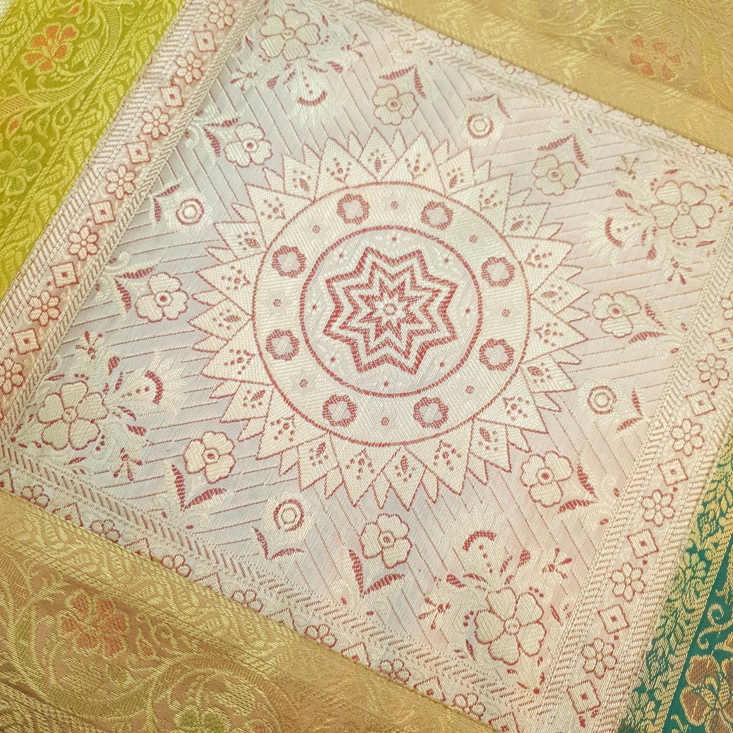 Dining Cover Table Runner Mandala Woven Zari Brocade Banarasi Decor Multi Color