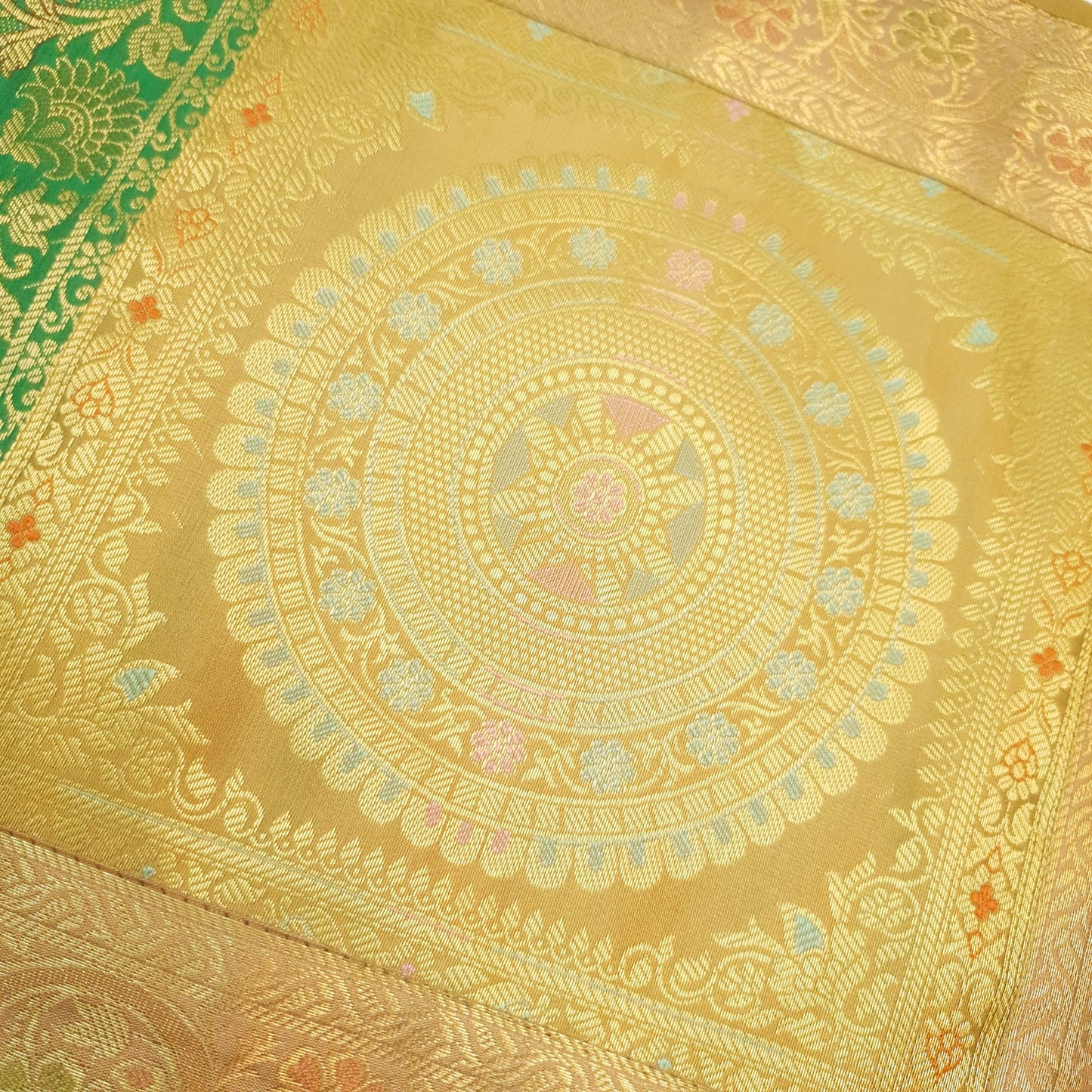 Dining Cover Table Runner Mandala Woven Zari Brocade Banarasi Decor Multi Color