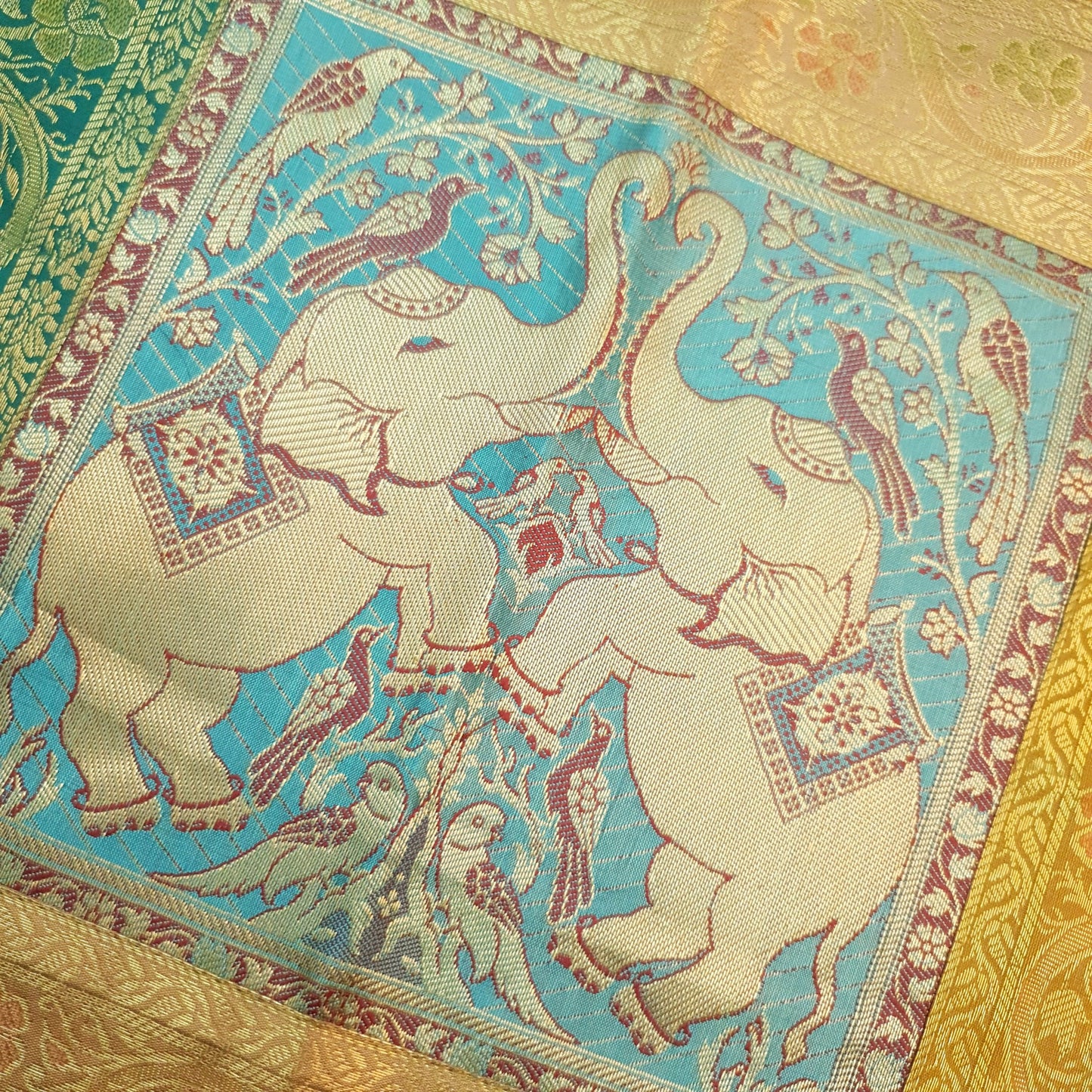 Dining Cover Table Runner Mandala Woven Zari Brocade Banarasi Decor Multi Color