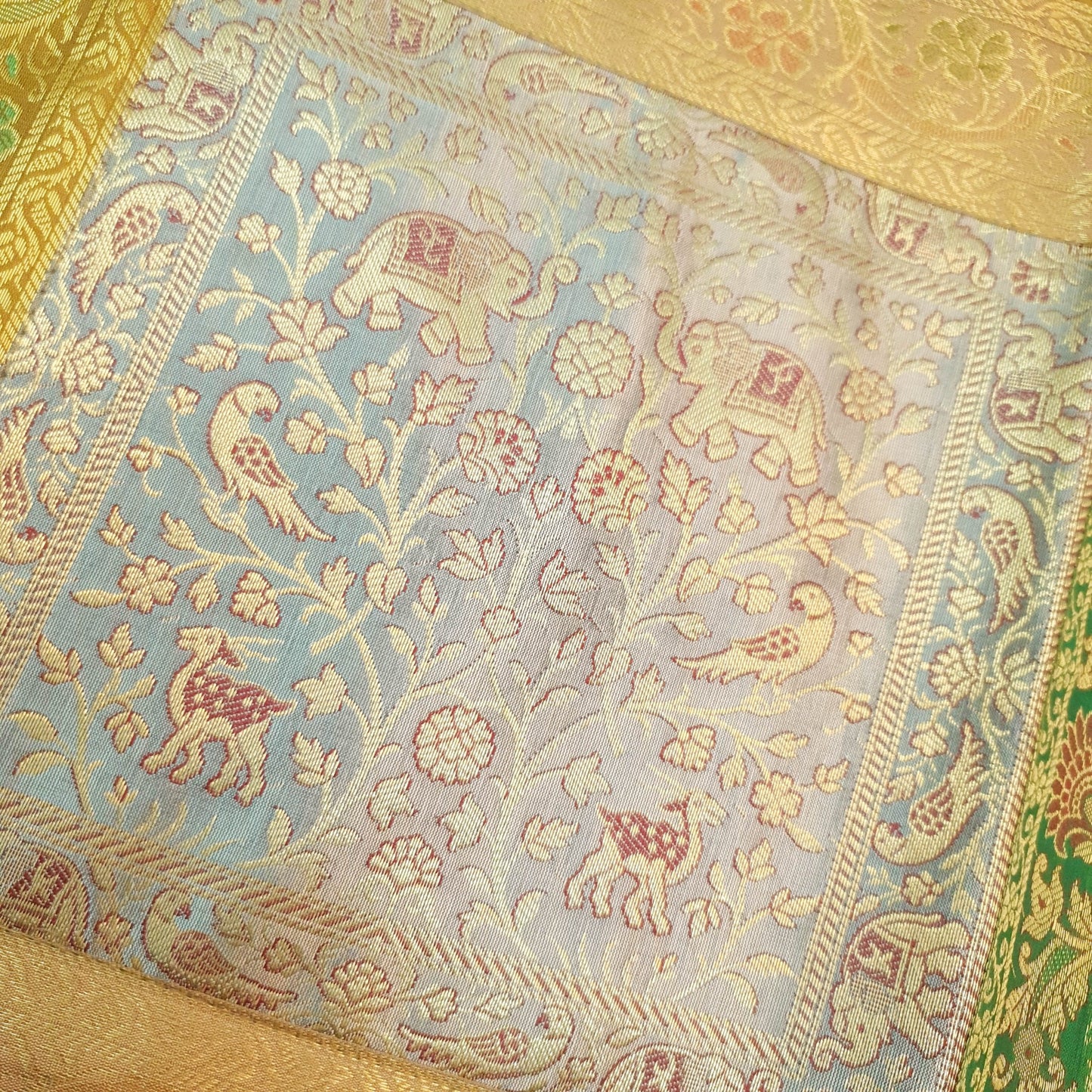 Dining Cover Table Runner Mandala Woven Zari Brocade Banarasi Decor Multi Color