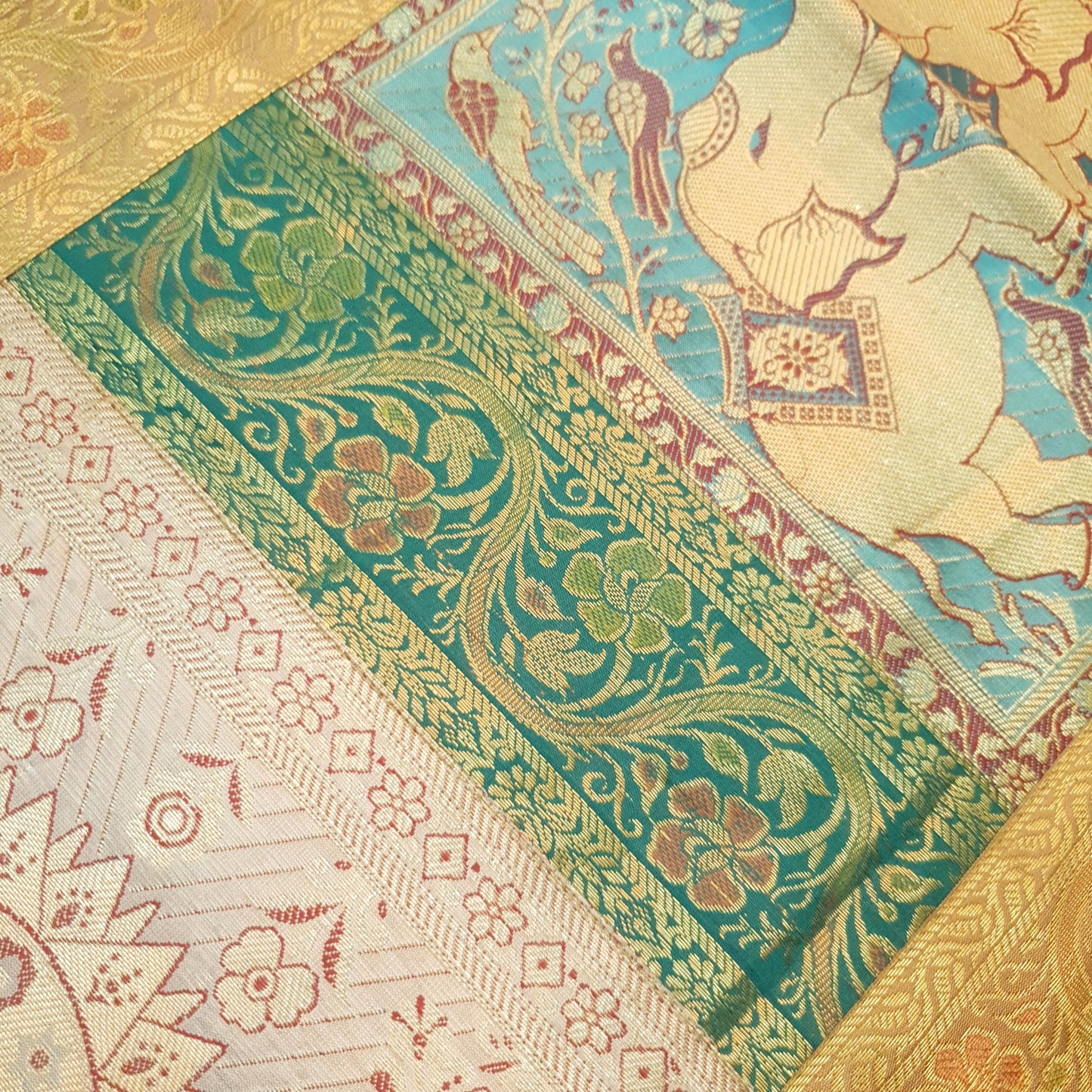 Dining Cover Table Runner Mandala Woven Zari Brocade Banarasi Decor Multi Color