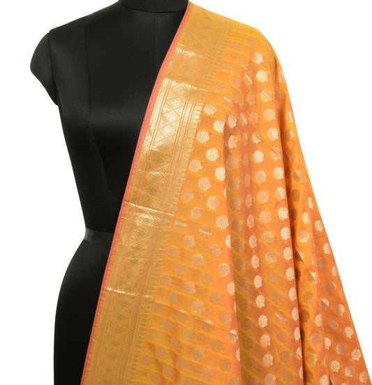 Orange Banarasi Dupatta Indian Art Silk Woven Zari Brocade Long Stole Scarves