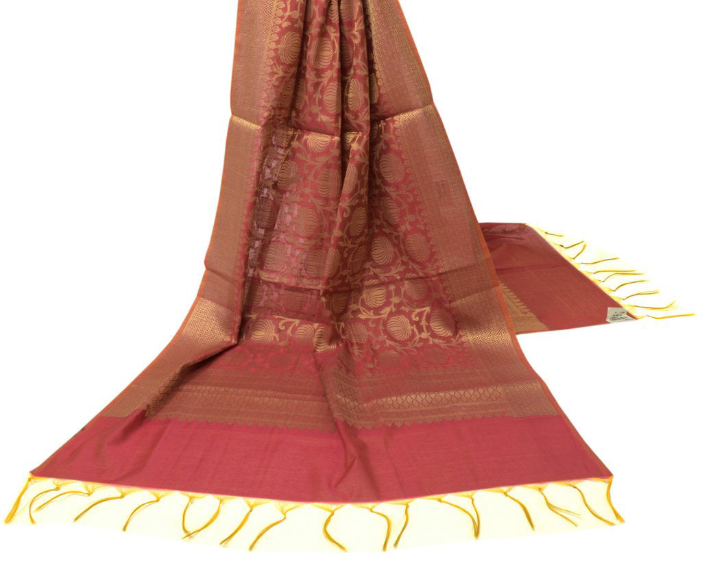Pink Banarasi Dupatta Indian Art Silk Woven Zari Brocade Long Stole Scarves