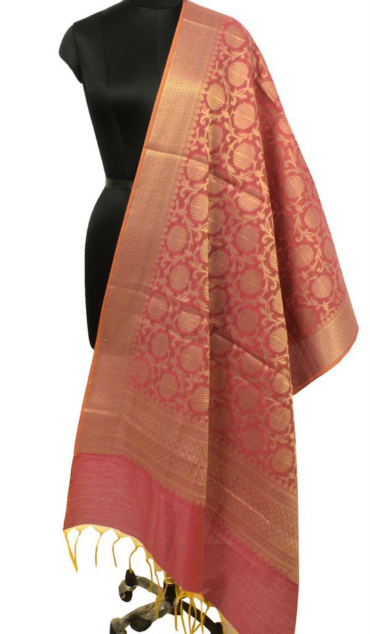 Pink Banarasi Dupatta Indian Art Silk Woven Zari Brocade Long Stole Scarves
