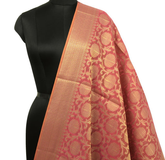 Pink Banarasi Dupatta Indian Art Silk Woven Zari Brocade Long Stole Scarves