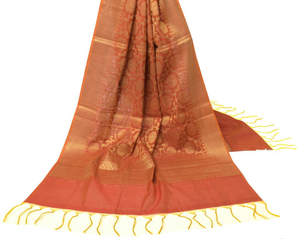 Orange Banarasi Dupatta Indian Art Silk Woven Zari Brocade Long Stole Scarves