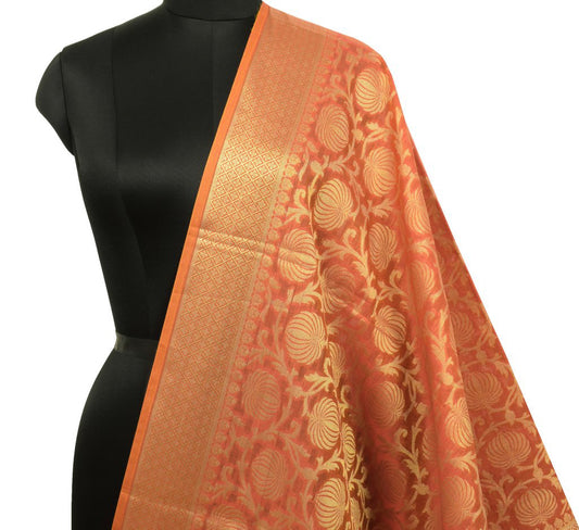 Orange Banarasi Dupatta Indian Art Silk Woven Zari Brocade Long Stole Scarves