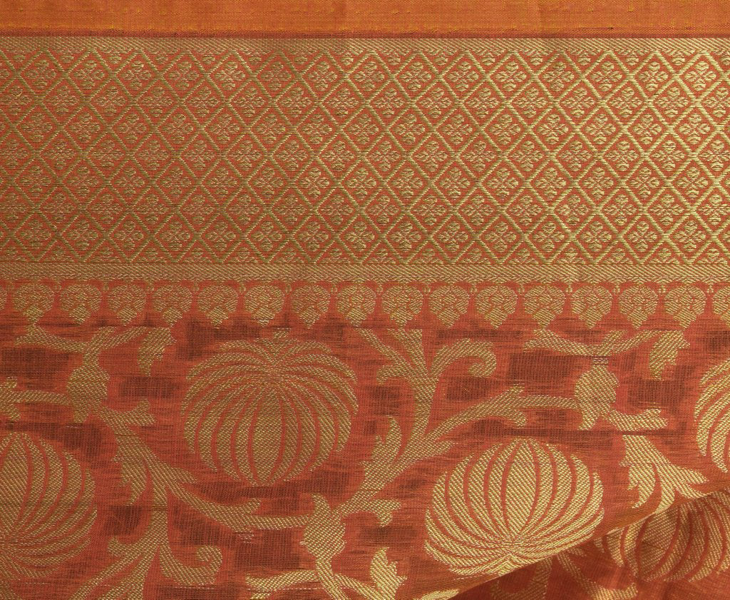 Orange Banarasi Dupatta Indian Art Silk Woven Zari Brocade Long Stole Scarves