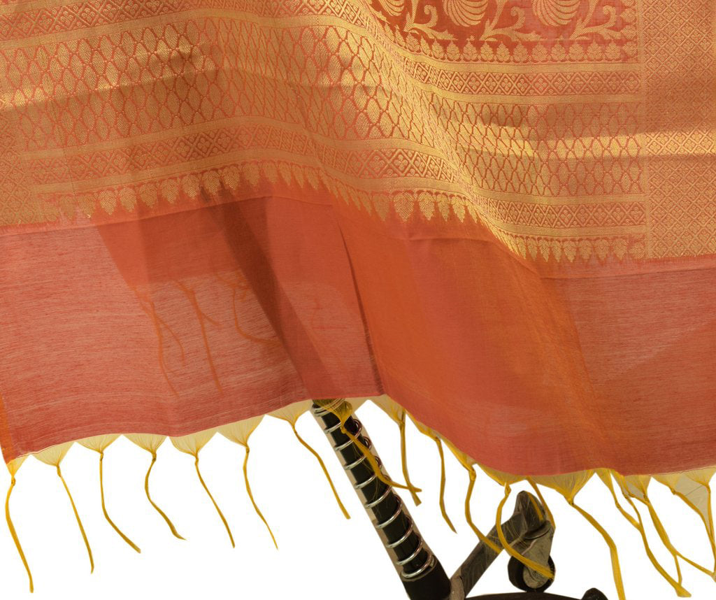 Orange Banarasi Dupatta Indian Art Silk Woven Zari Brocade Long Stole Scarves