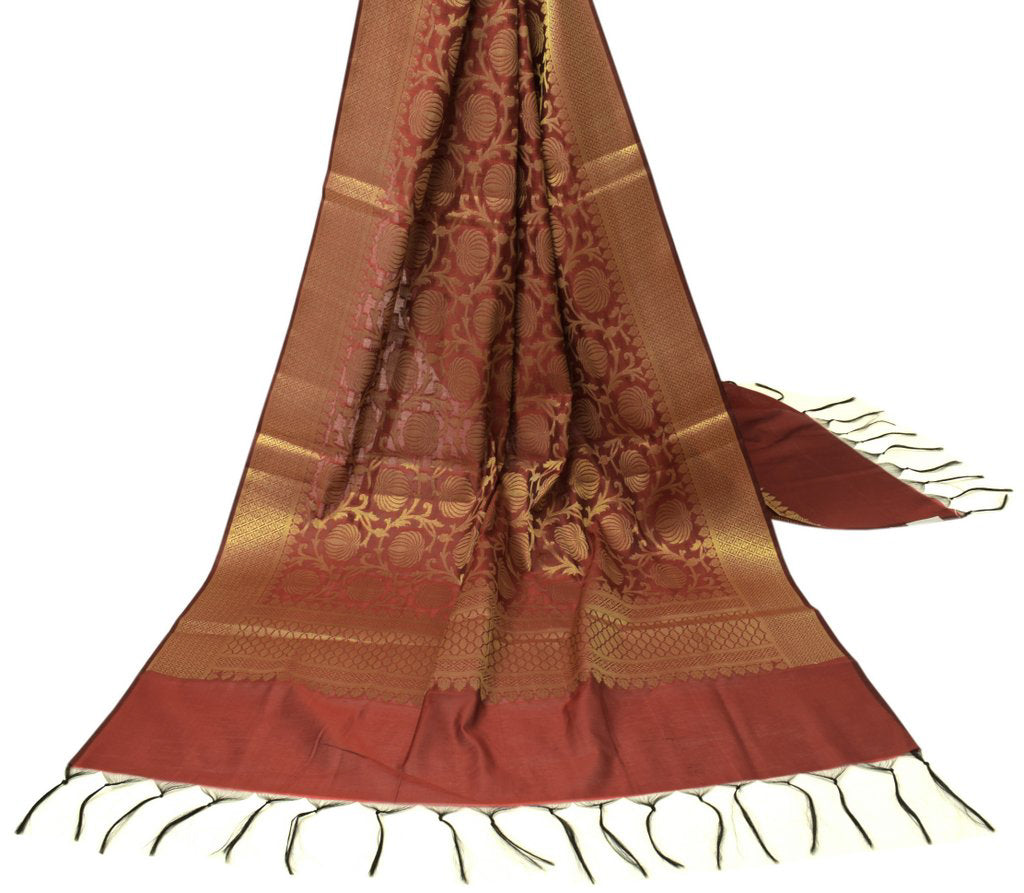 Maroon Banarasi Dupatta Indian Art Silk Woven Zari Brocade Long Stole Scarves