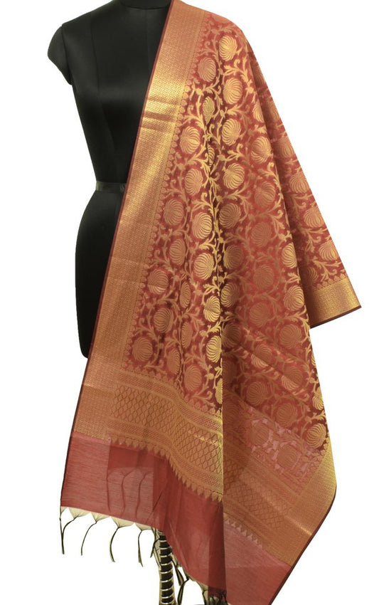 Maroon Banarasi Dupatta Indian Art Silk Woven Zari Brocade Long Stole Scarves