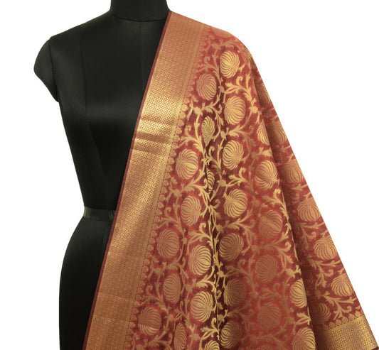 Maroon Banarasi Dupatta Indian Art Silk Woven Zari Brocade Long Stole Scarves
