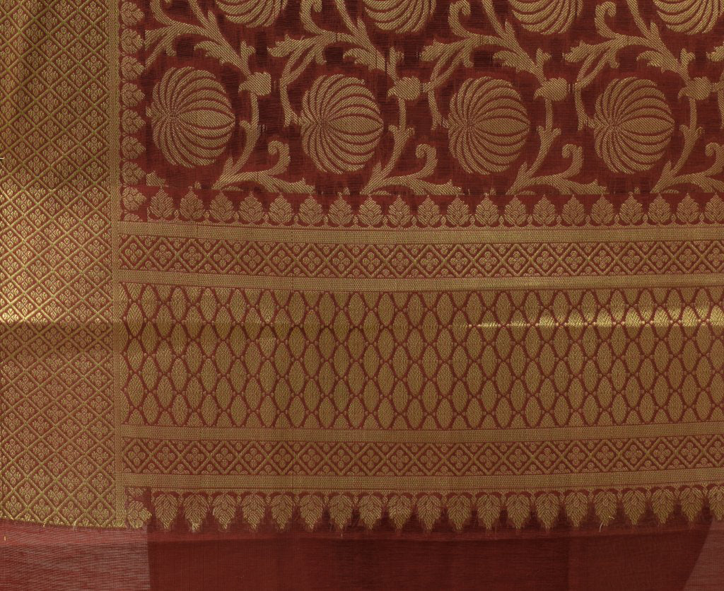 Maroon Banarasi Dupatta Indian Art Silk Woven Zari Brocade Long Stole Scarves