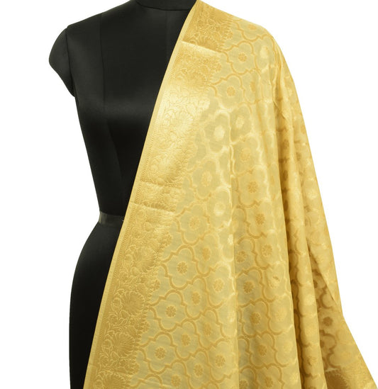 Beige Banarasi Dupatta Indian Art Silk Woven Zari Brocade Long Stole Scarves