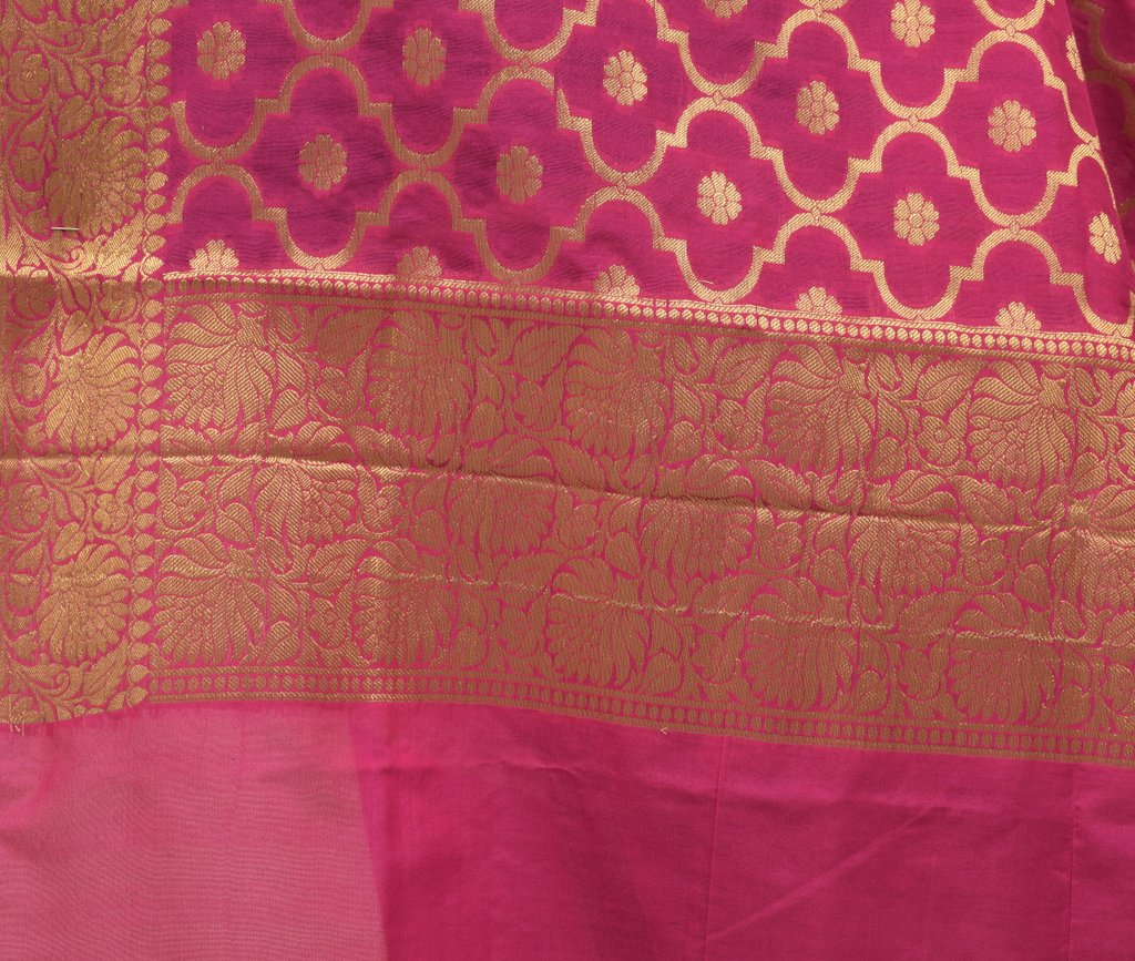 Hot Pink Banarasi Dupatta Indian Art Silk Woven Zari Brocade Long Stole Scarves