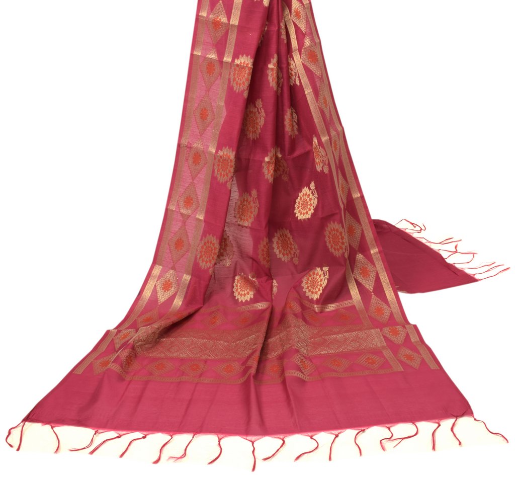 Pink Banarasi Dupatta Indian Art Silk Woven Zari Brocade Long Stole Scarves