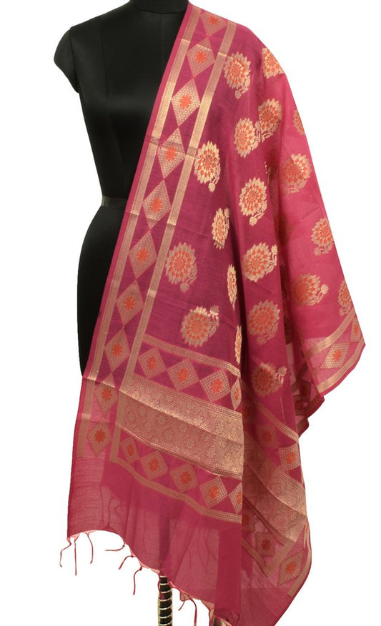 Pink Banarasi Dupatta Indian Art Silk Woven Zari Brocade Long Stole Scarves