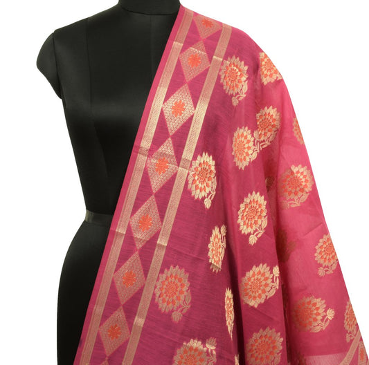 Pink Banarasi Dupatta Indian Art Silk Woven Zari Brocade Long Stole Scarves