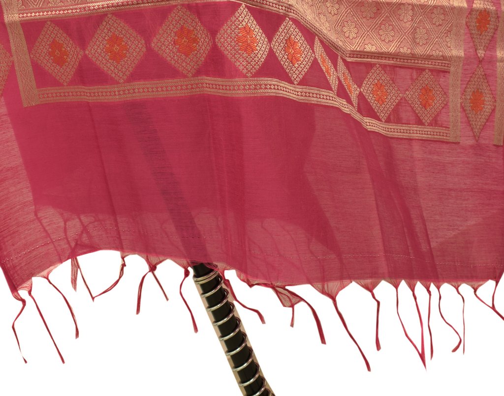 Pink Banarasi Dupatta Indian Art Silk Woven Zari Brocade Long Stole Scarves