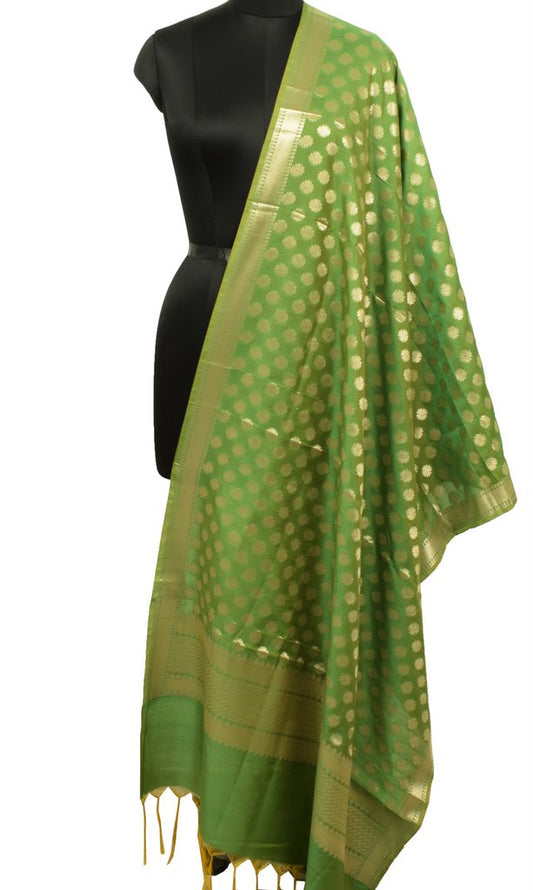 Green Banarasi Dupatta Indian Art Silk Woven Zari Brocade Long Stole Scarves