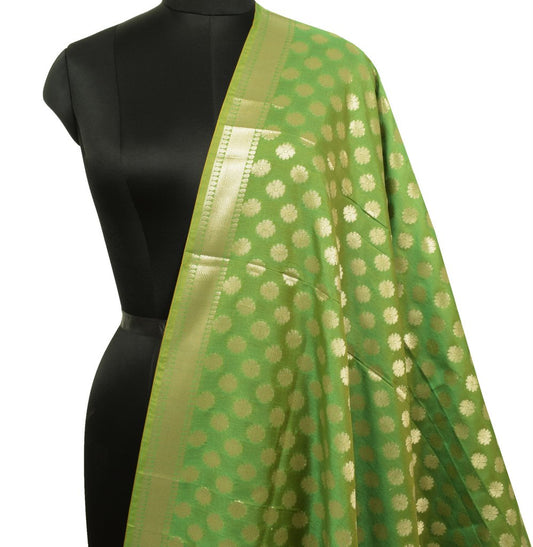 Green Banarasi Dupatta Indian Art Silk Woven Zari Brocade Long Stole Scarves