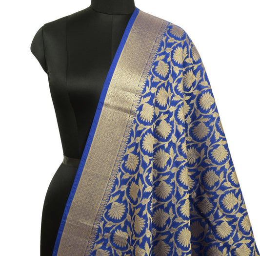 Blue Banarasi Dupatta Indian Art Silk Woven Zari Brocade Long Stole Scarves Wrap